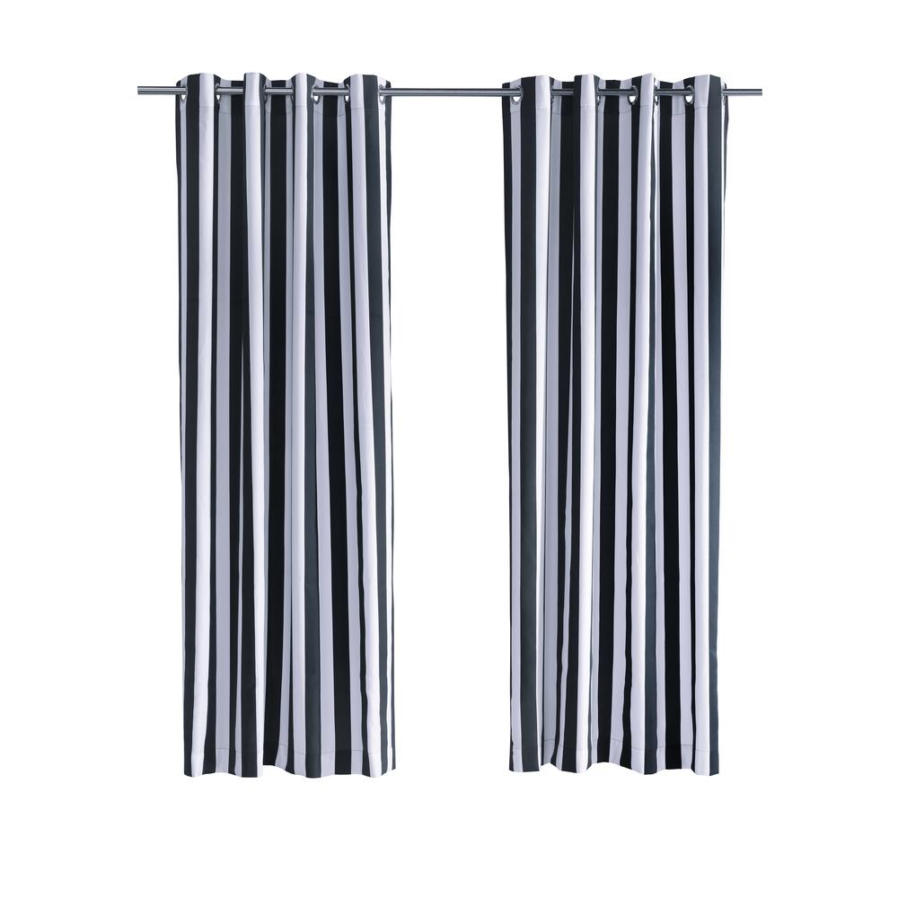 Coastal Stripe Grommet Curtain Panel Window Dressing 50 x 84 in Black. Picture 3