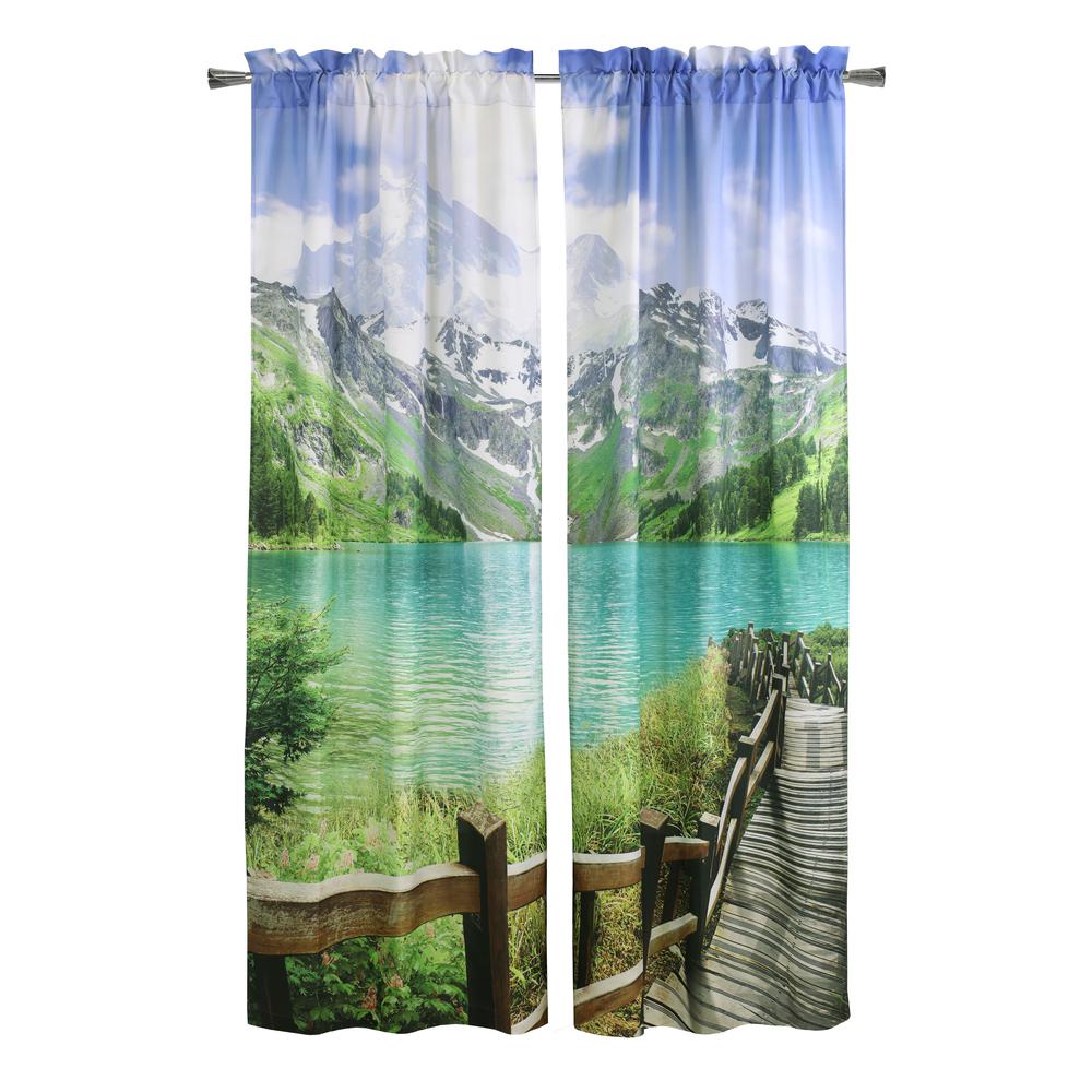 Photo Real Landscape Light Filtering Pole Top Curtain Panel Pair each 37 x 84. Picture 2