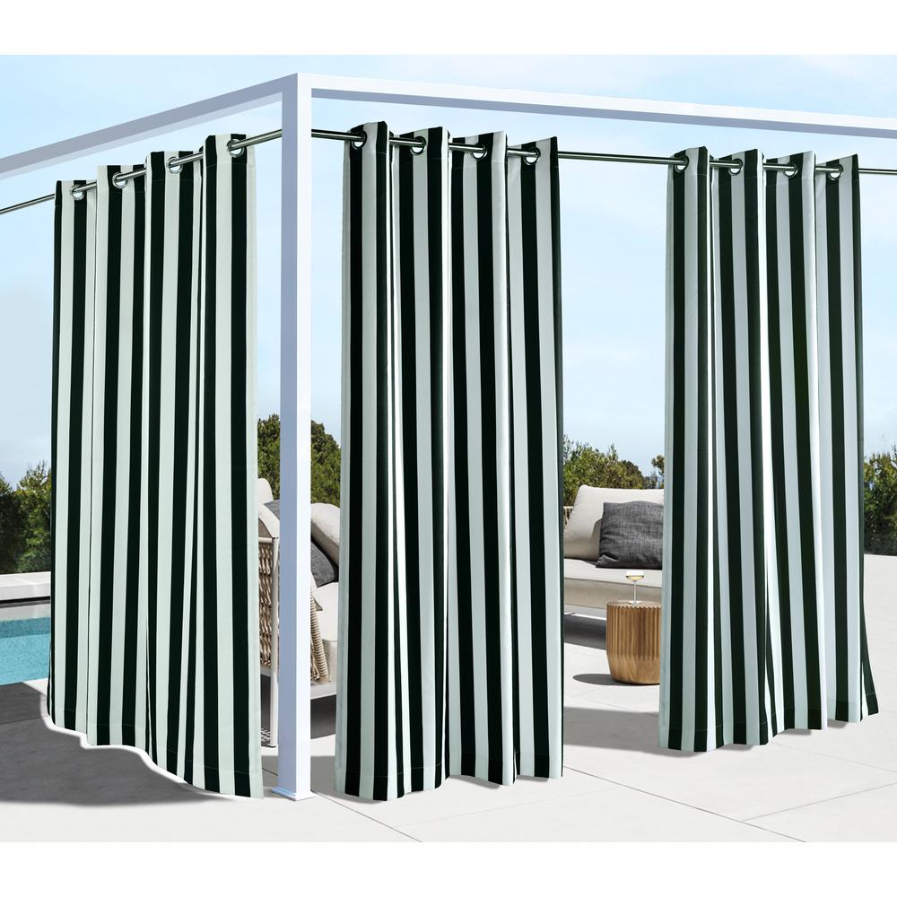 Coastal Stripe Grommet Curtain Panel Window Dressing 50 x 84 in Black. Picture 1