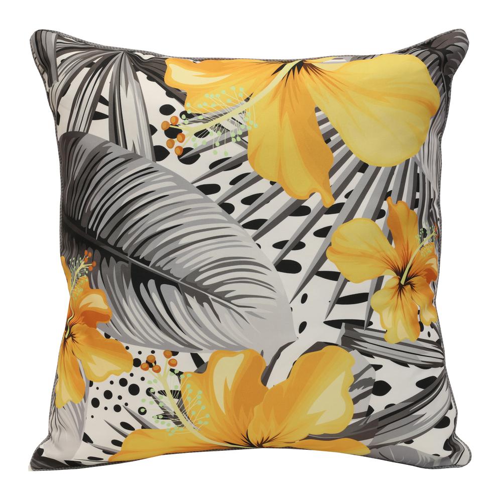 Sunny Citrus Outdoor Large Tropical Flowers Printed Pillow 24 x 24 in White. Picture 1
