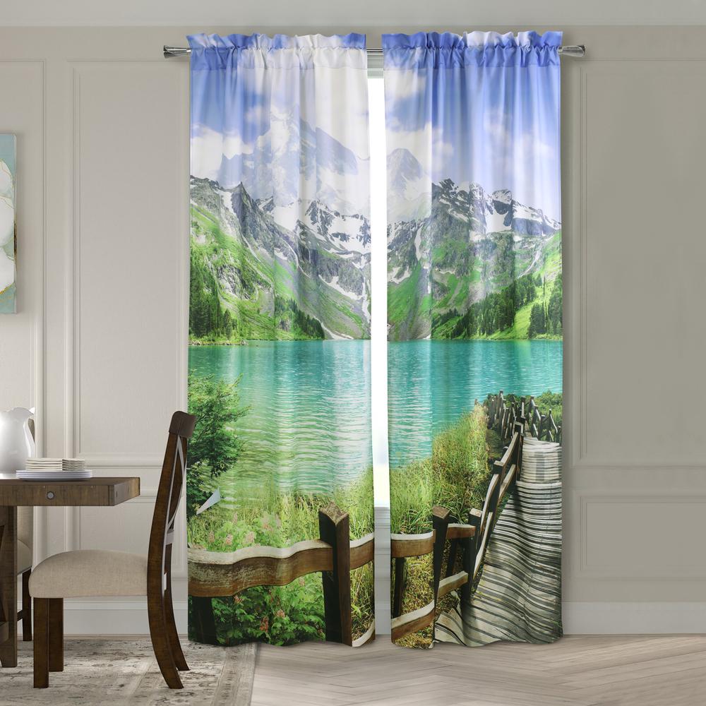 Photo Real Landscape Light Filtering Pole Top Curtain Panel Pair each 37 x 84. Picture 1