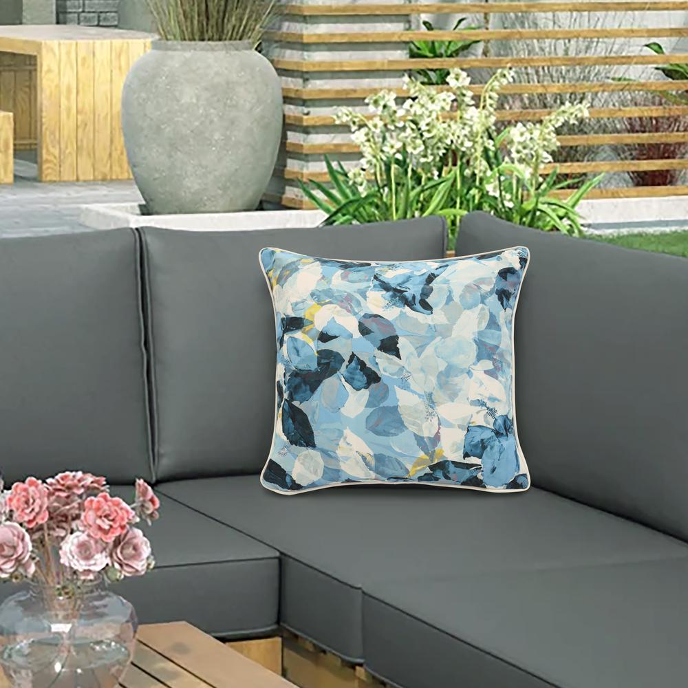 Aqua Geo Flower Print Outdoor Decorative Pillow 18 x 18 in Multi. Picture 1