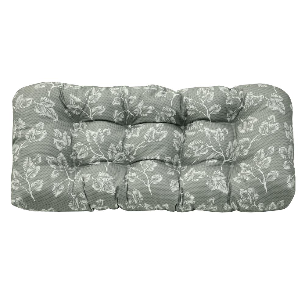 Sunny Citrus Outdoor Leaf Print Wicker Settee Cushion 44 x 19 in Grey. Picture 1