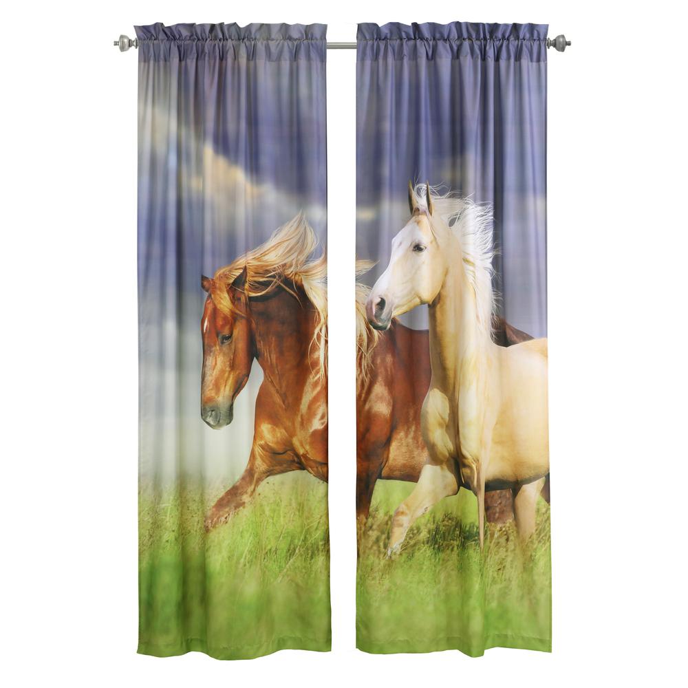 Photo Real Horses Light Filtering Pole Top Curtain Panel Pair each 37 x 84. Picture 2