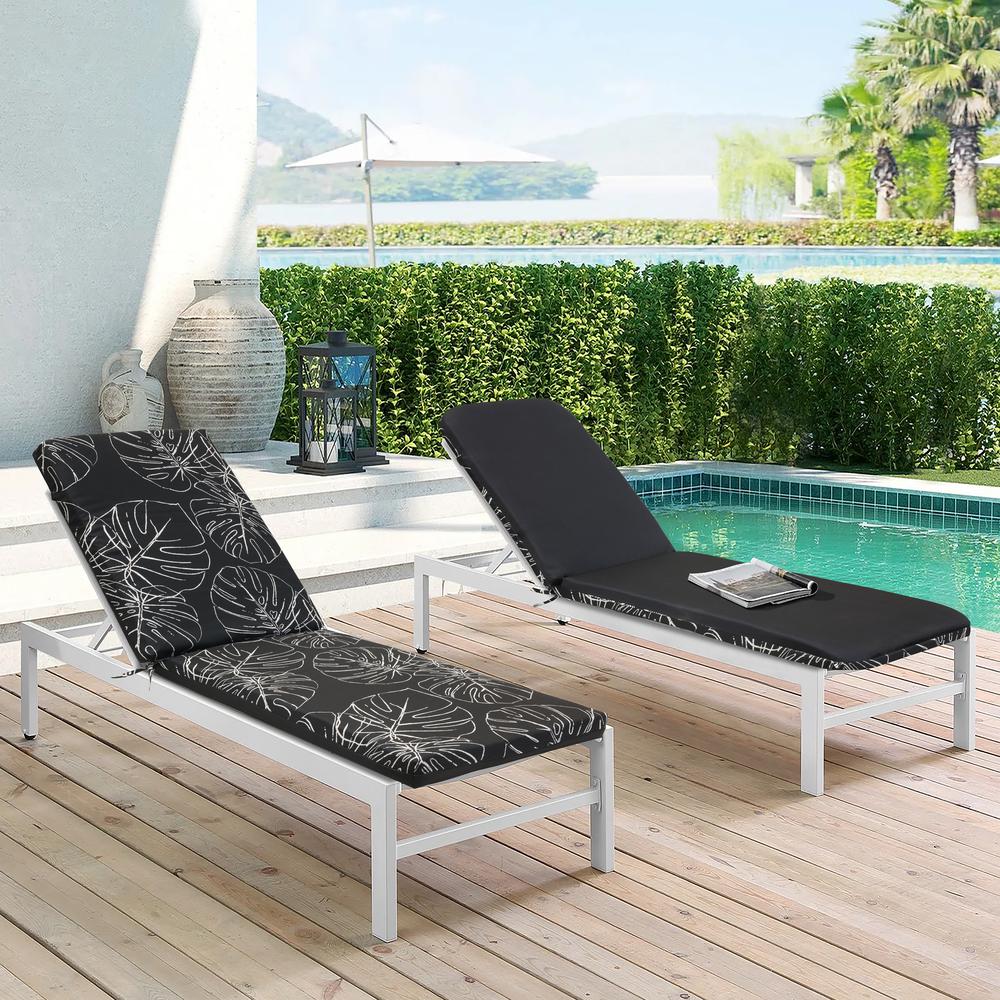 Ebony Outdoor Leaf Printed Lounger Cushion 22 x 71 in Black. Picture 5