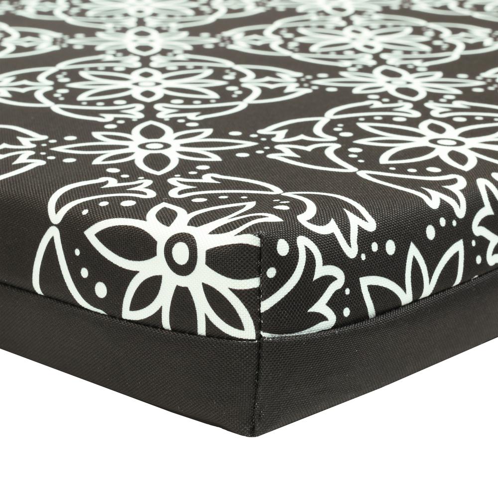 Ebony Outdoor Medallion Print Bench Seat Cushion 48 x 18 in Black. Picture 4