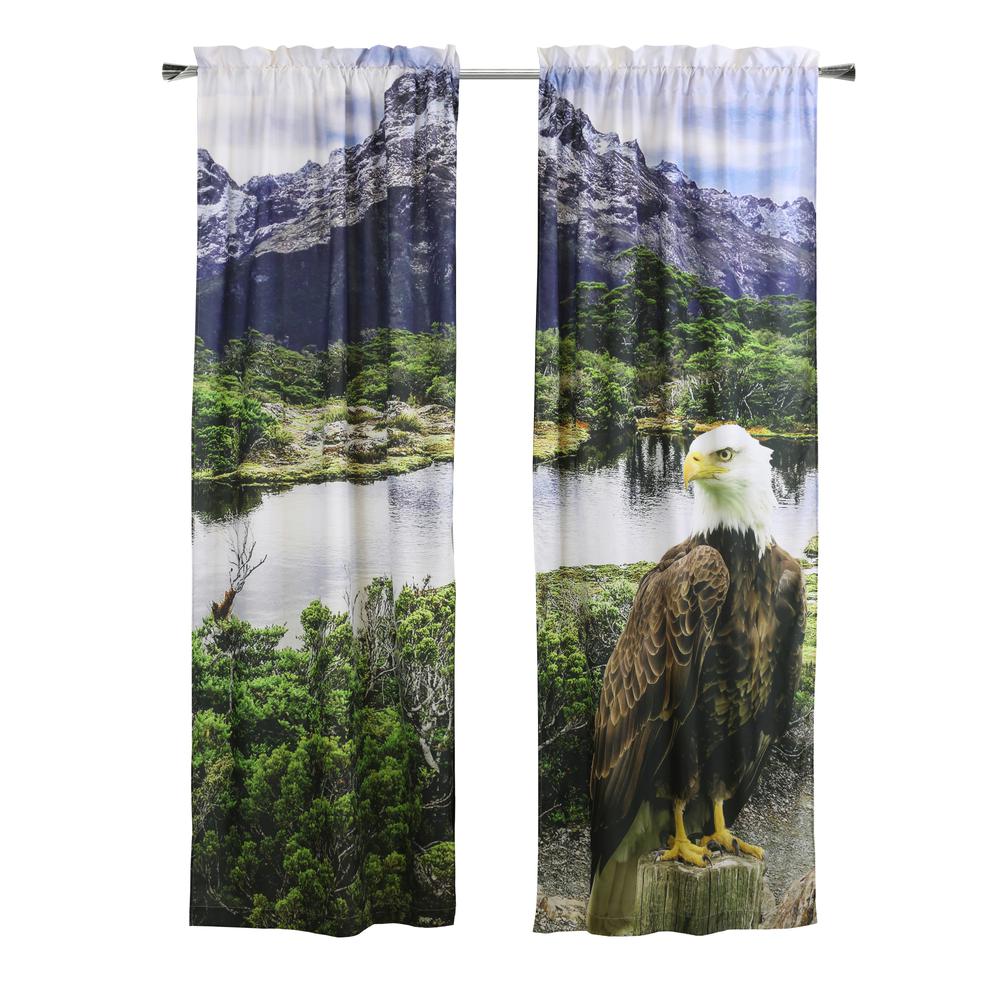 Photo Real Bald Eagle Light Filtering Pole Top Curtain Panel Pair each 37 x 84. Picture 2