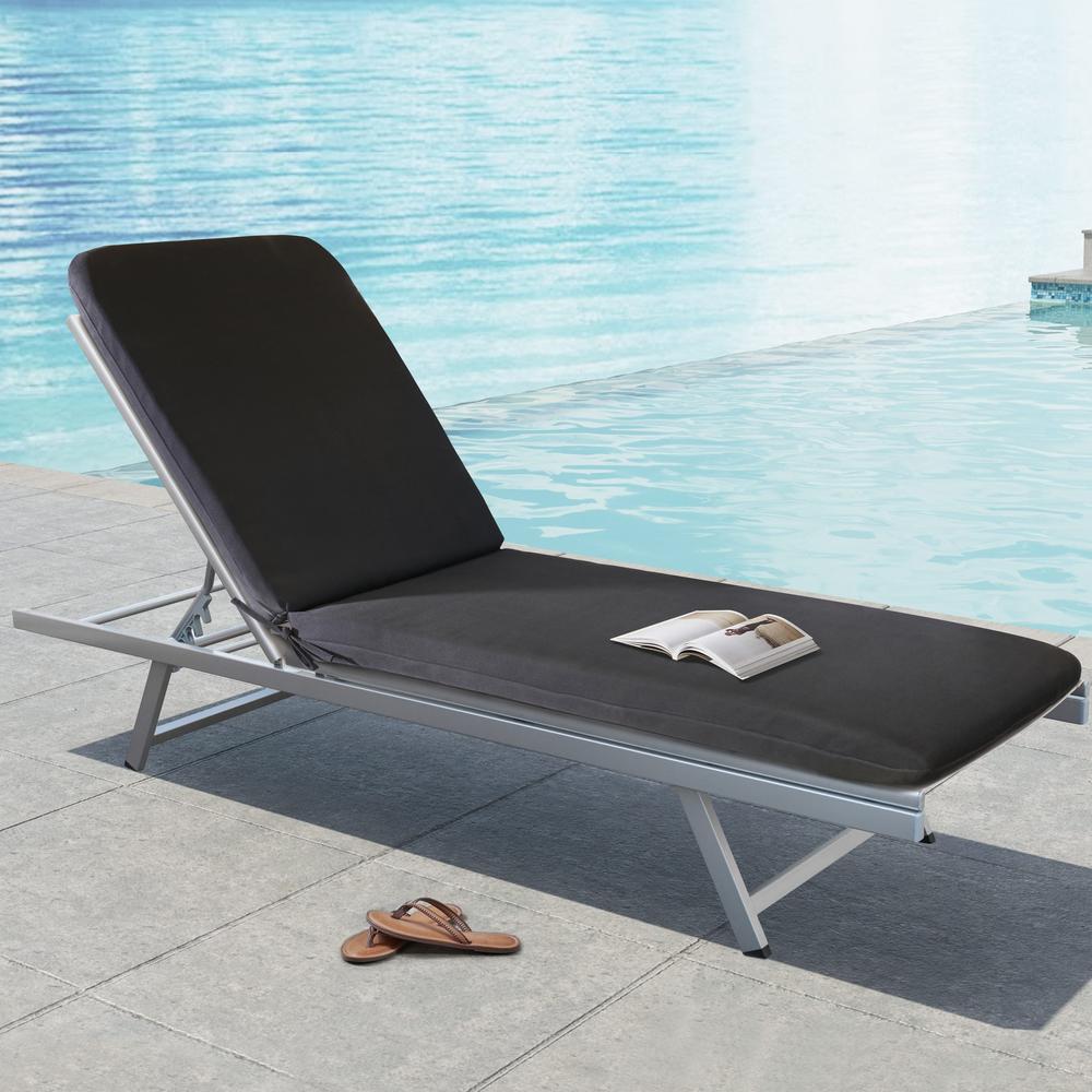 Ebony Outdoor Lounger Cushion 22 x 73 in Solid Black. Picture 3