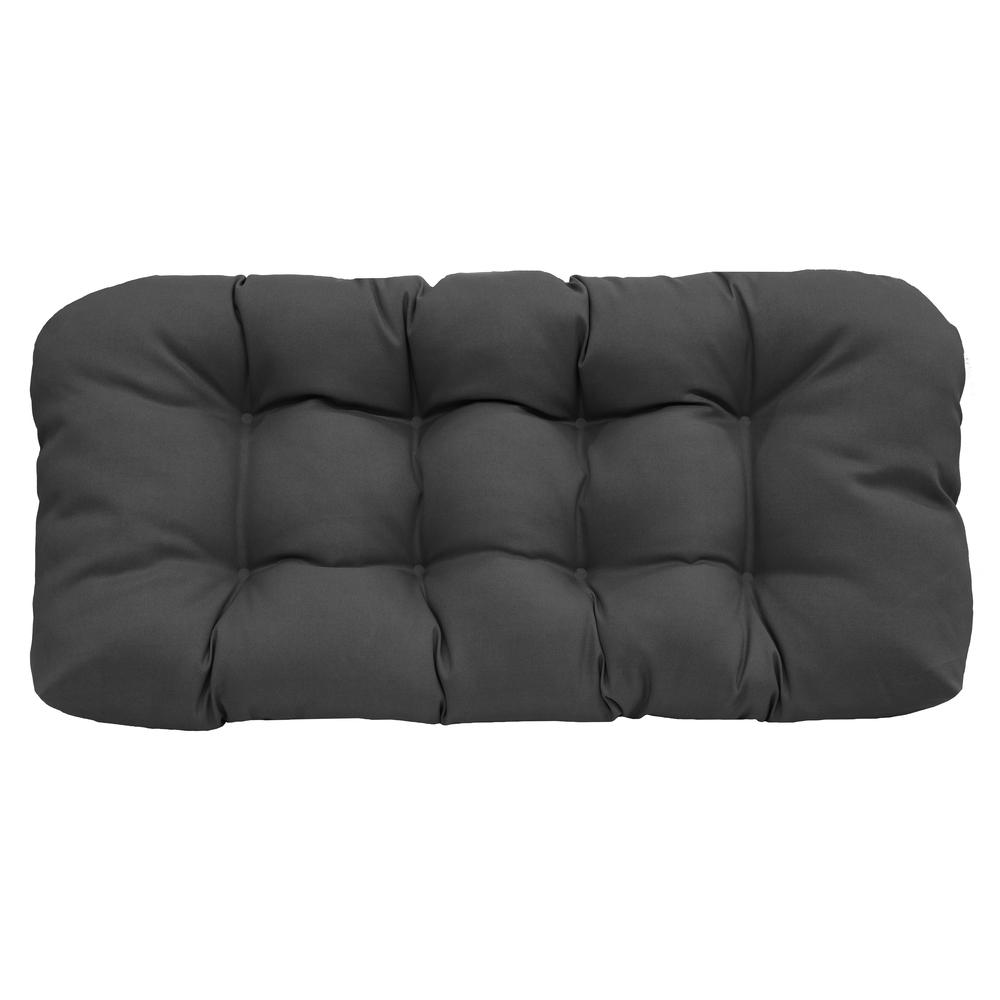 Ebony Outdoor Wicker Settee Cushion 44 x 19 in Solid Black. Picture 1