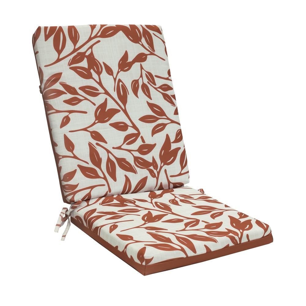 Ruby Red Outdoor Printed Leaves High Back Cushion 22 x 44 in Red Ivory. Picture 1