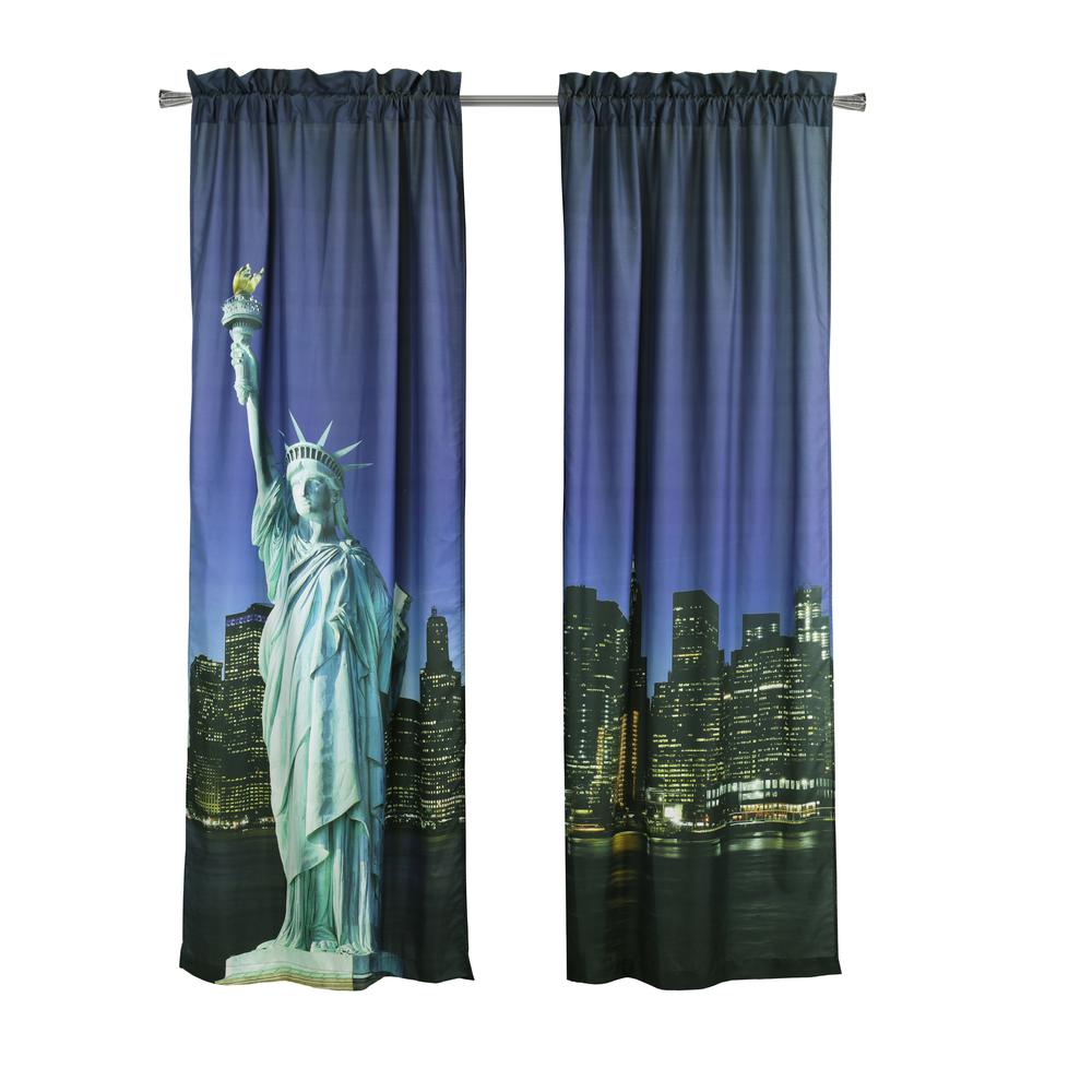 Photo Real Statue Of Liberty Light Filtering Pole Top Curtain Panel Pair. Picture 2