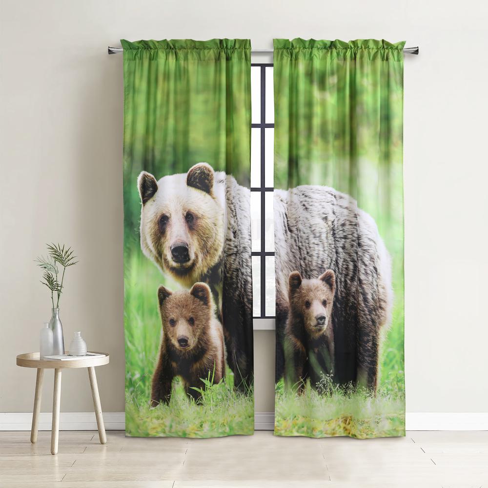 Photo Real Bears Light Filtering Pole Top Curtain Panel Pair each 37 x 84. Picture 1