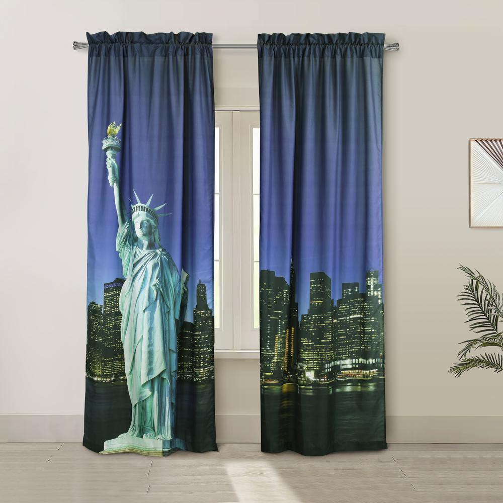 Photo Real Statue Of Liberty Light Filtering Pole Top Curtain Panel Pair. Picture 1