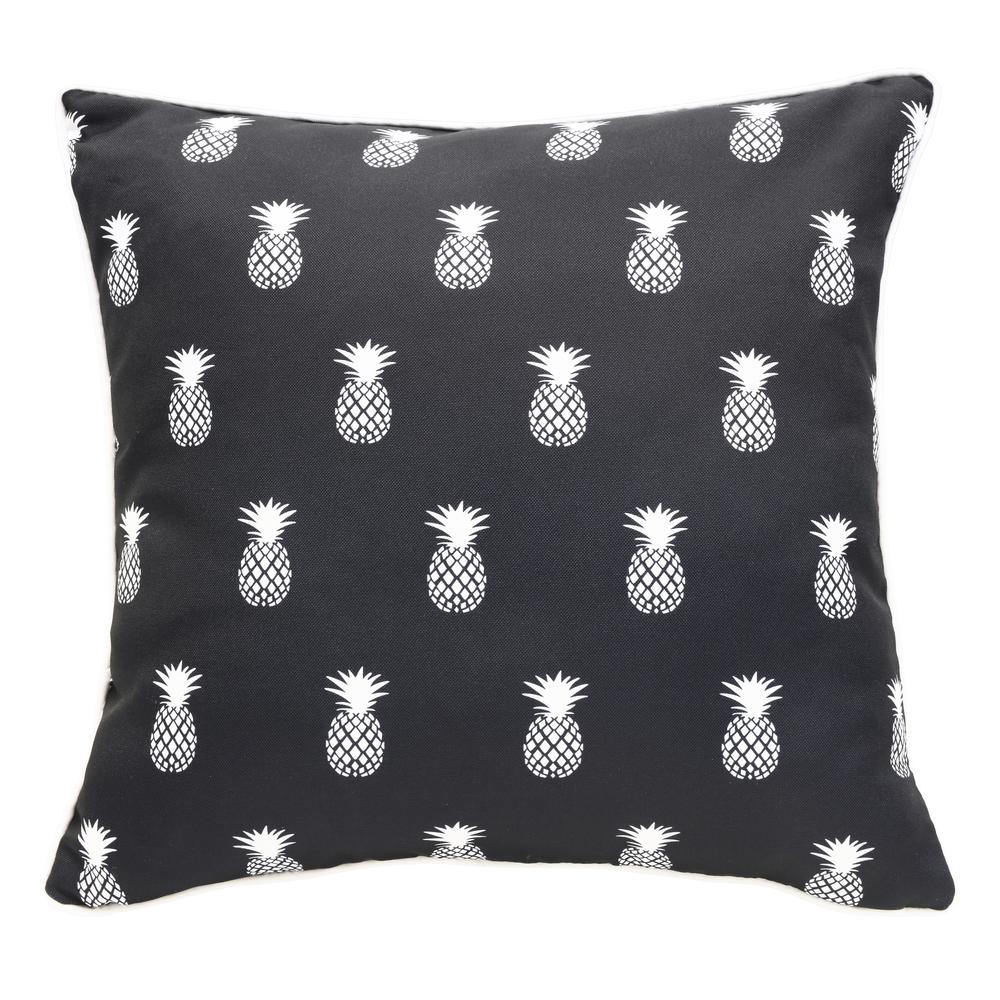 Urban Chic Pineapple Print Outdoor Decorative Pillow 18 x 18 in Navy. Picture 3