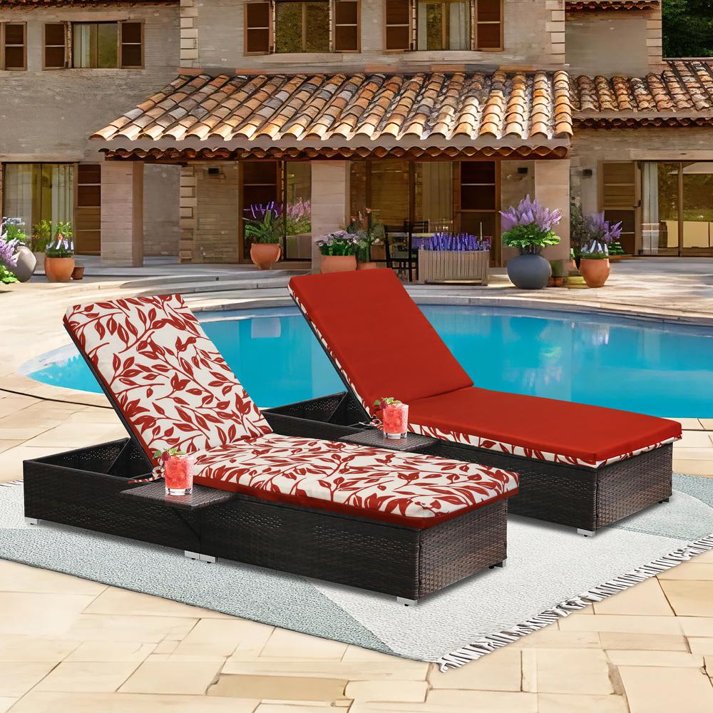 Ruby Red Outdoor Printed Leaves Lounger Cushion 22 x 71 in Red Ivory. Picture 5