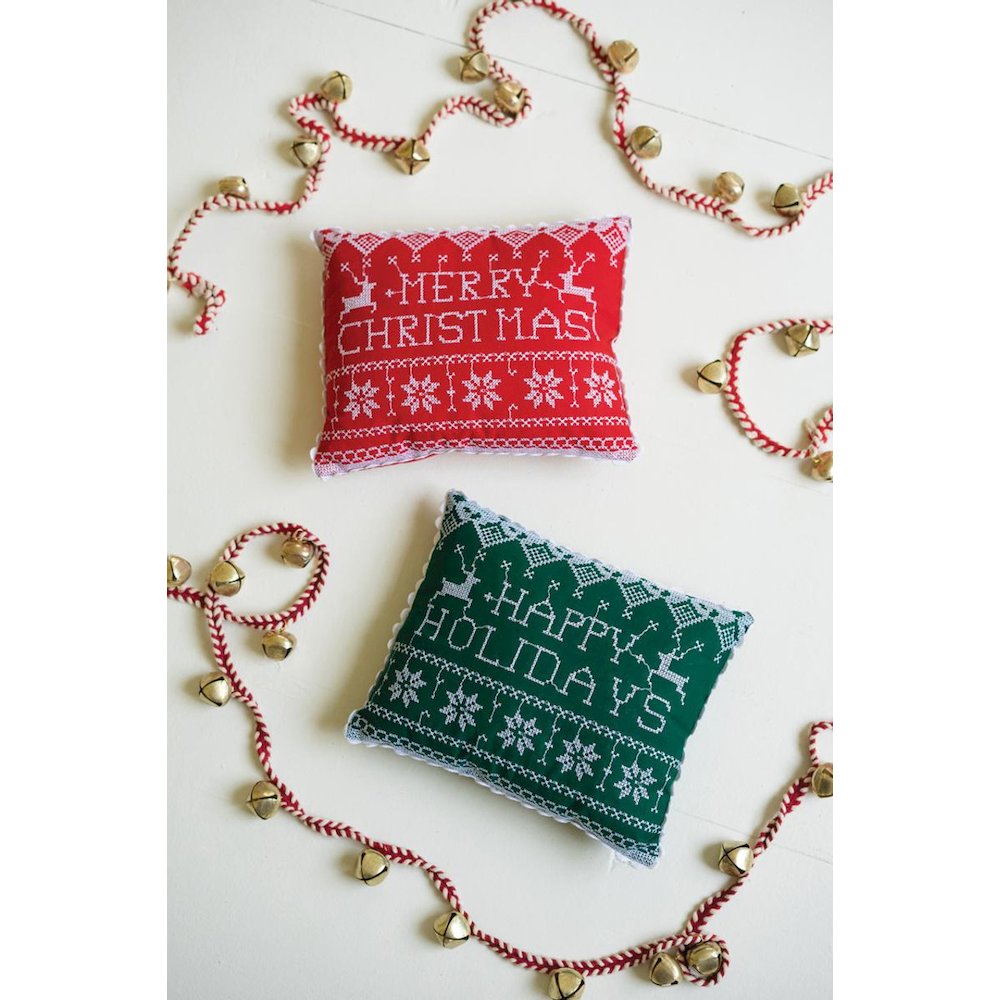 Set Of Two Cross Stitched Christmas Pillows - One Each. Picture 1