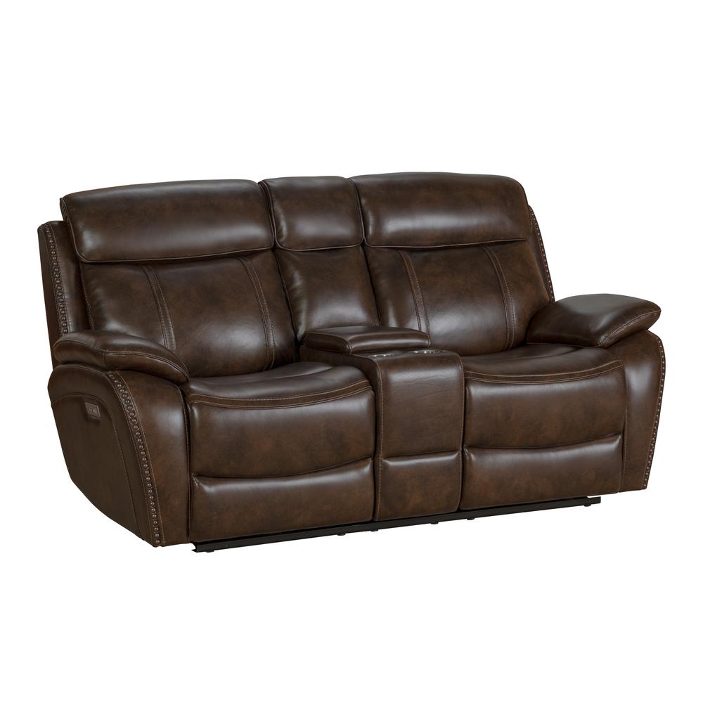 24PHL-3703 Sandover Power Reclining Console Loveseat, Chocolate. Picture 1