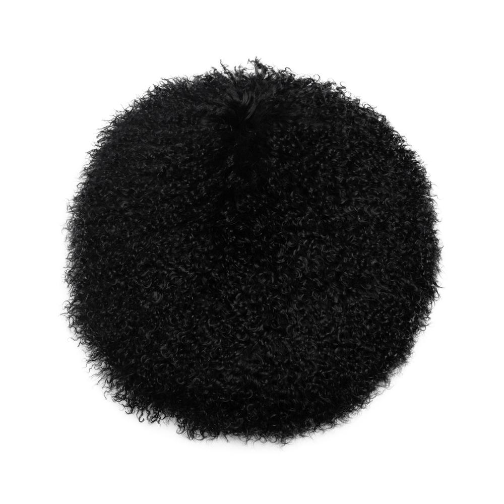 New Zealand Black Sheepskin 16" Round Pillow. Picture 1