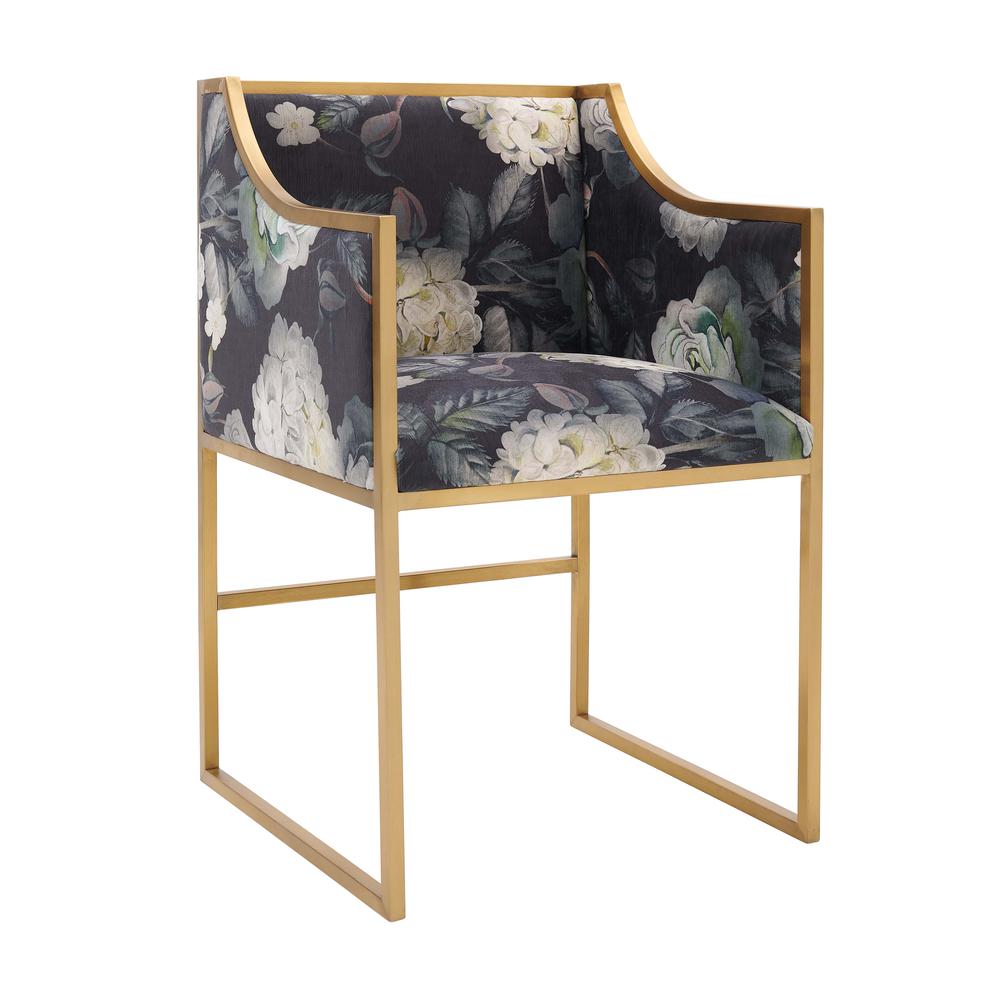 Atara Floral Velvet Gold Chair. Picture 1