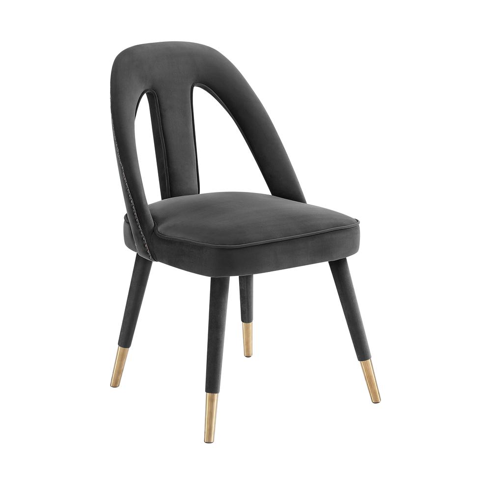 Petra Dark Grey Velvet Side Chair. Picture 1