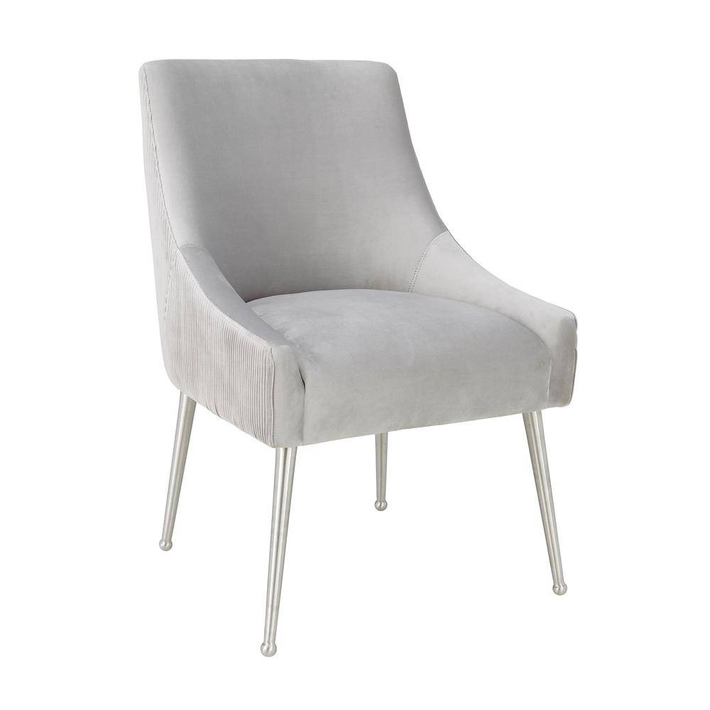 Beatrix Pleated Light Grey Velvet Side Chair - Silver Legs. Picture 1