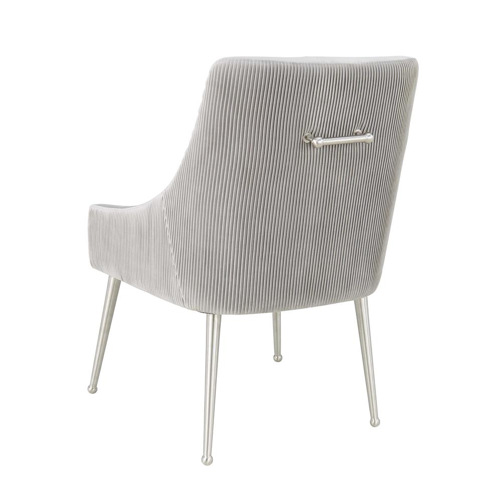 Beatrix Pleated Light Grey Velvet Side Chair - Silver Legs. Picture 11