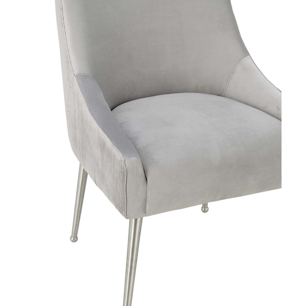 Beatrix Pleated Light Grey Velvet Side Chair - Silver Legs. Picture 12