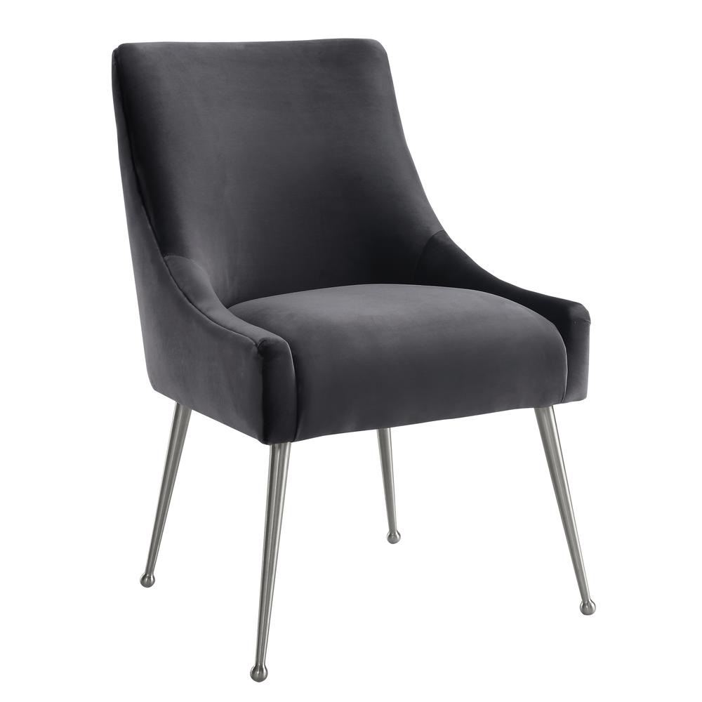 Beatrix Grey Velvet Side Chair with Silver Leg. Picture 1