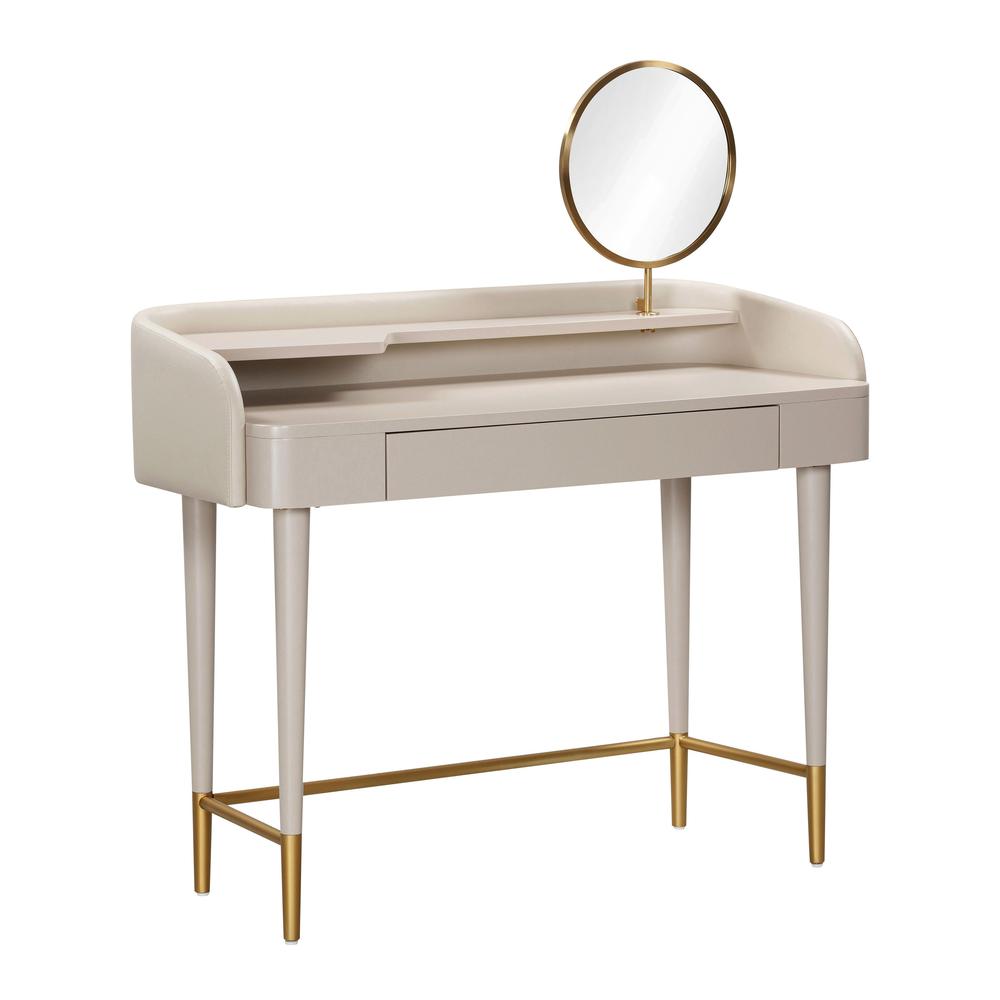 Penelope Taupe Vegan Leather Wrapped Vanity Desk. Picture 6