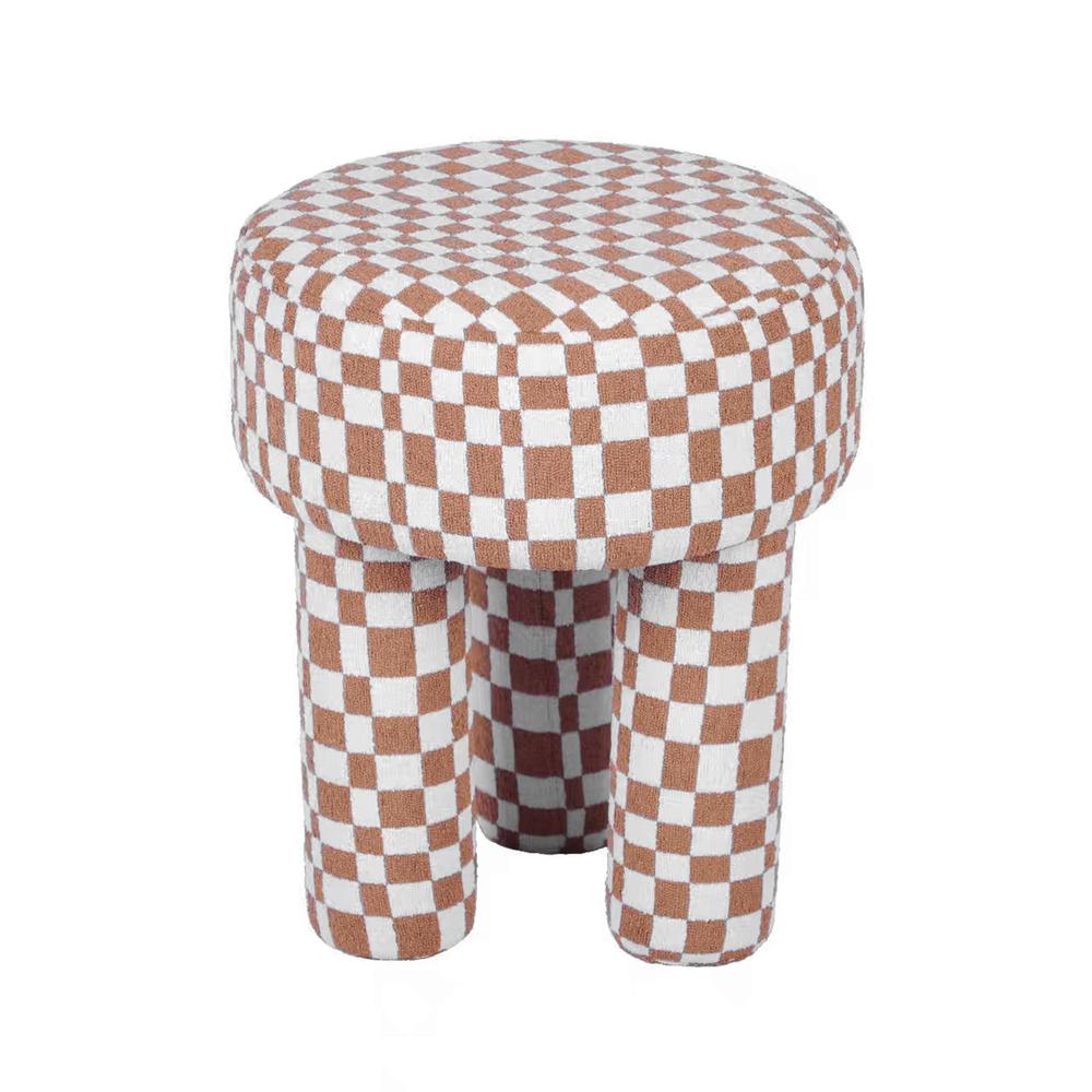 Claire Brown Checkered Boucle Stool. Picture 6