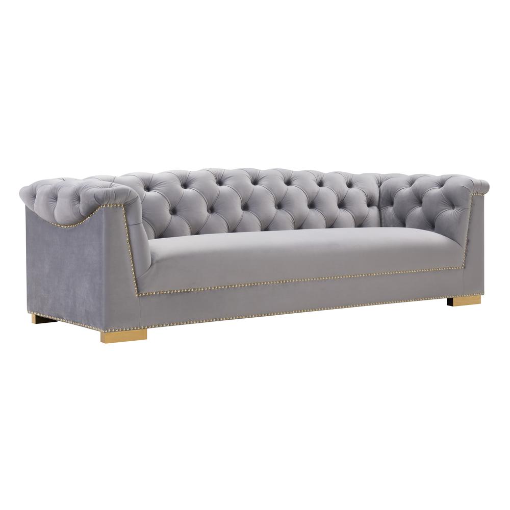 Contemporary Velvet Tufted Sofa with Gold Nailhead Trim, Belen Kox. Picture 1