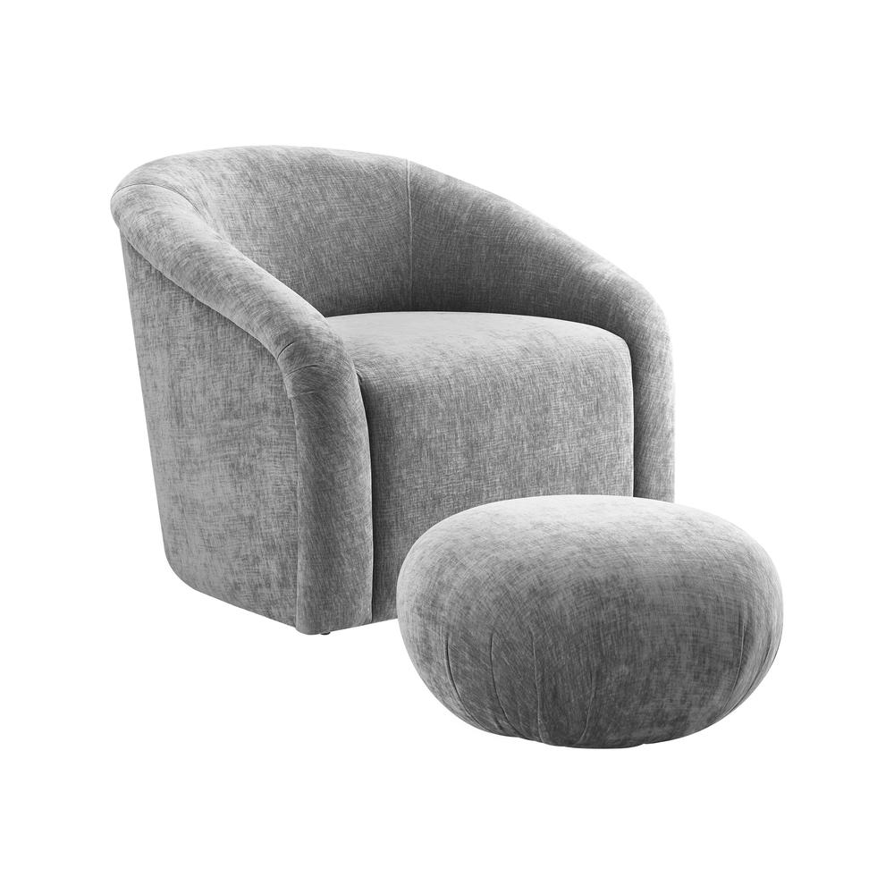 Boboli Grey Chenille Chair + Ottoman Set. Picture 1