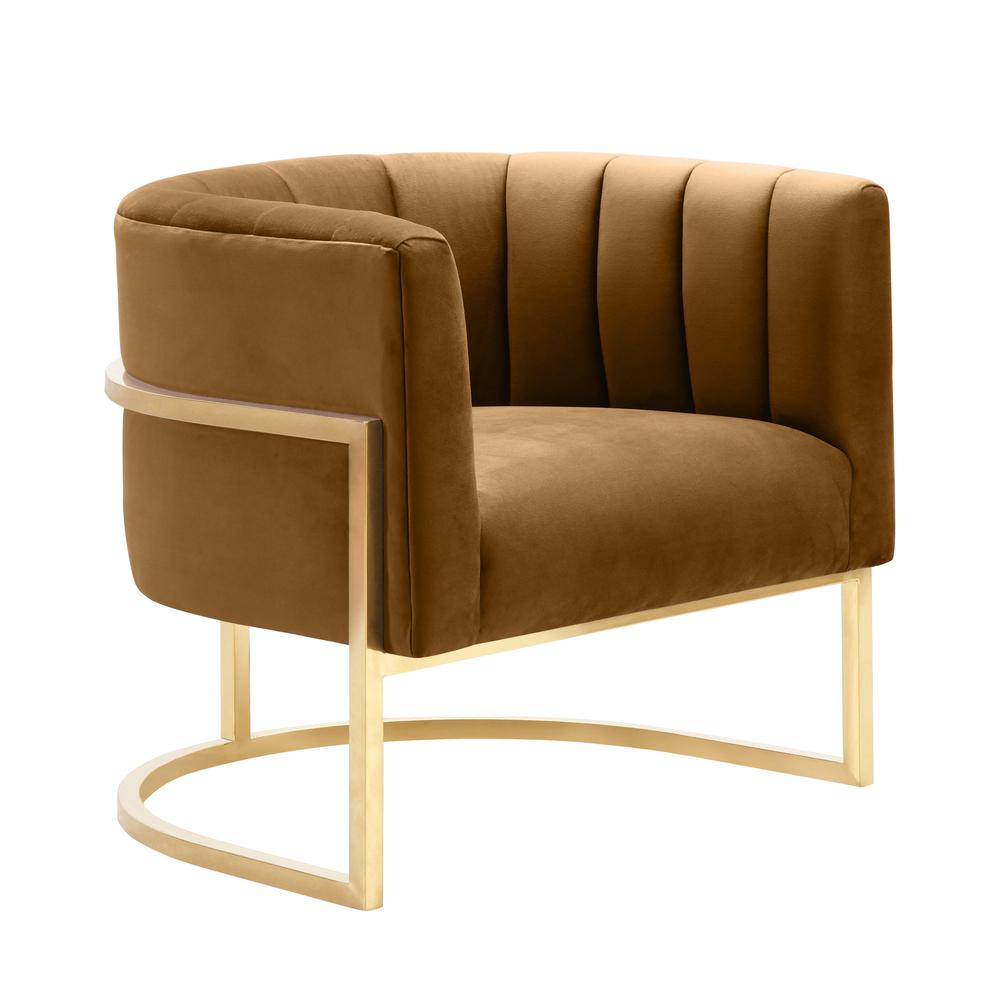 Cognac Velvet Accent Chair with Metal Detailing, Belen Kox. Picture 1