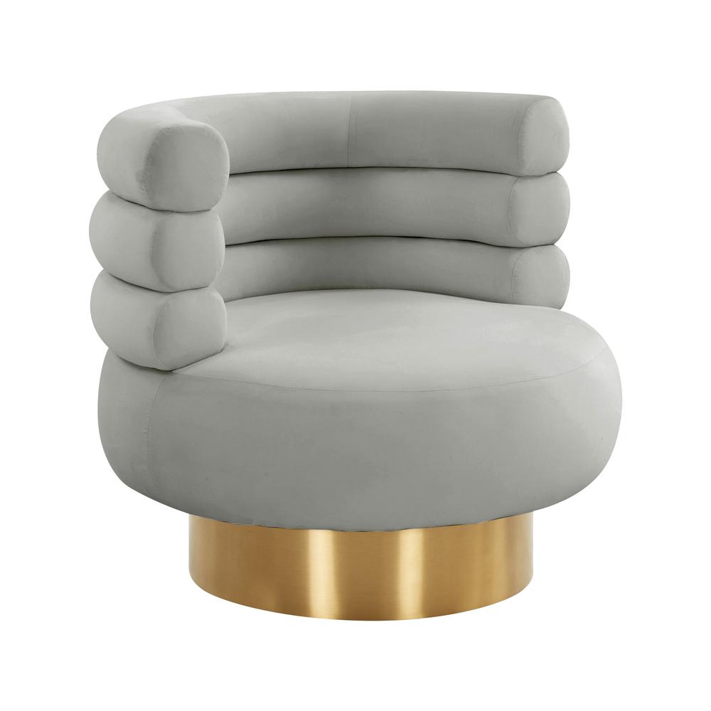 Naomi Grey Velvet Swivel Chair. Picture 1