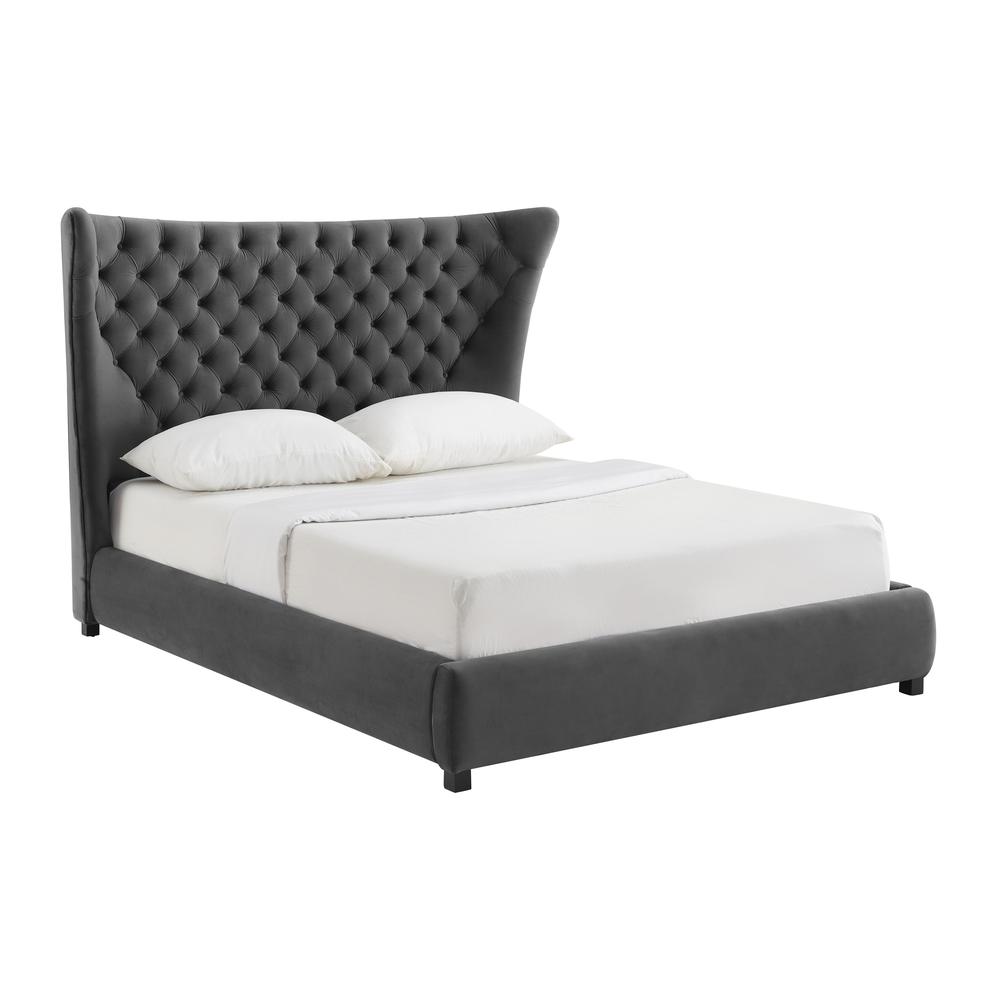 Sassy Grey Velvet Queen Bed. Picture 1