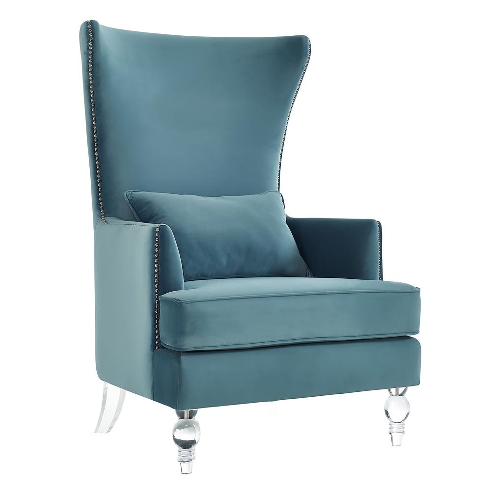 Bristol Sea Blue Velvet Chair with Lucite Legs. Picture 1