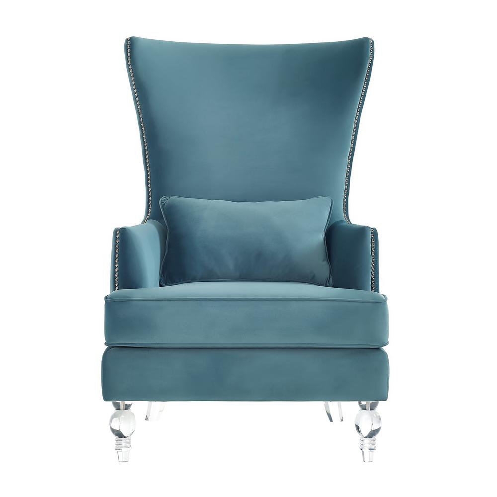 Bristol Sea Blue Velvet Chair with Lucite Legs. Picture 3
