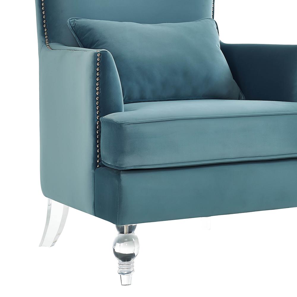 Bristol Sea Blue Velvet Chair with Lucite Legs. Picture 5