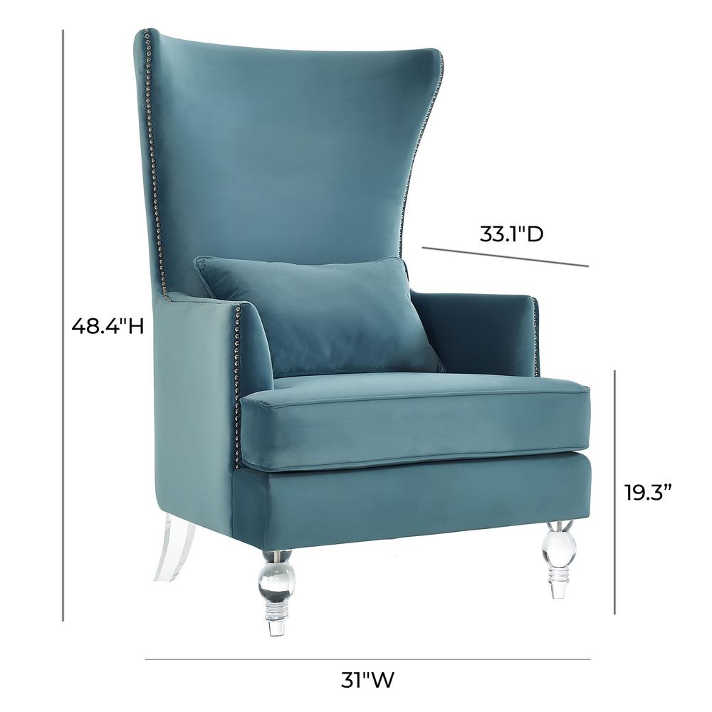 Bristol Sea Blue Velvet Chair with Lucite Legs. Picture 6
