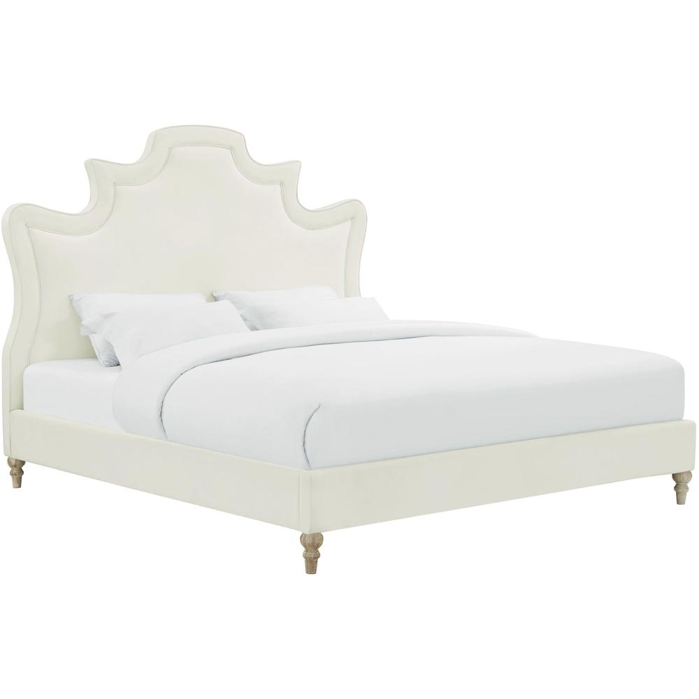 Serenity Cream Velvet Bed in Queen. Picture 1