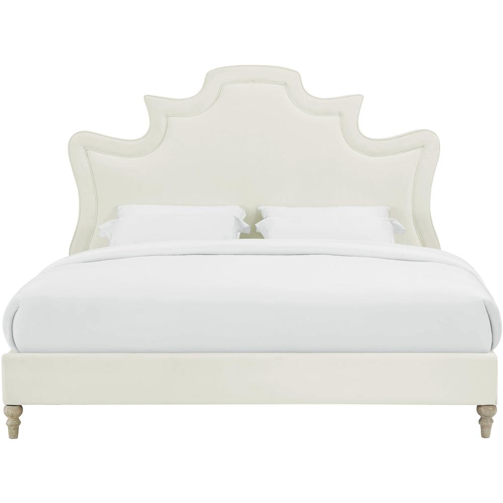 Serenity Cream Velvet Bed in Queen. Picture 2