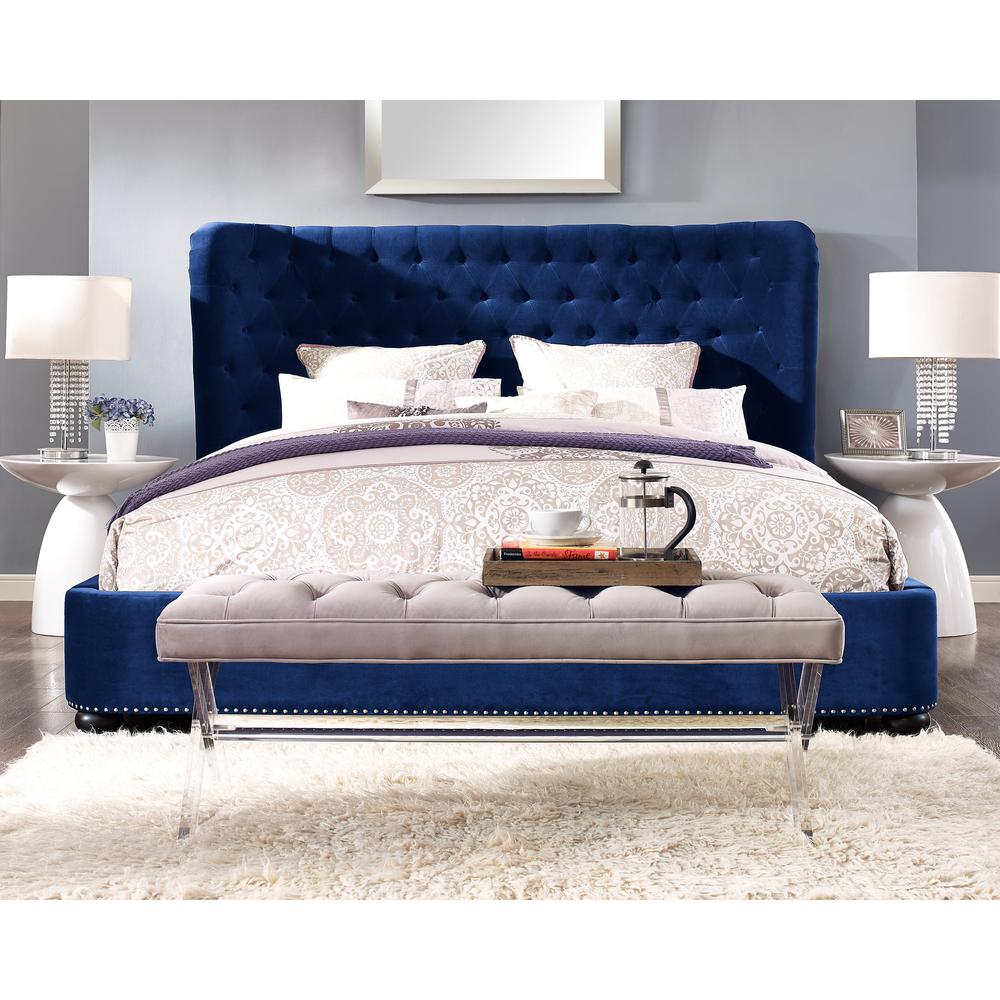 Finley Blue Velvet Bed in King. Picture 7