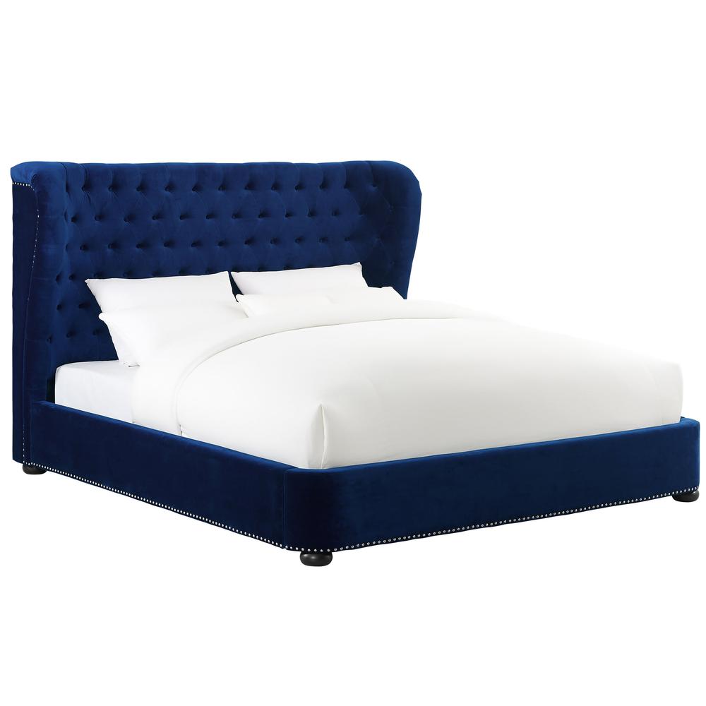 Finley Blue Velvet Bed in King. Picture 1