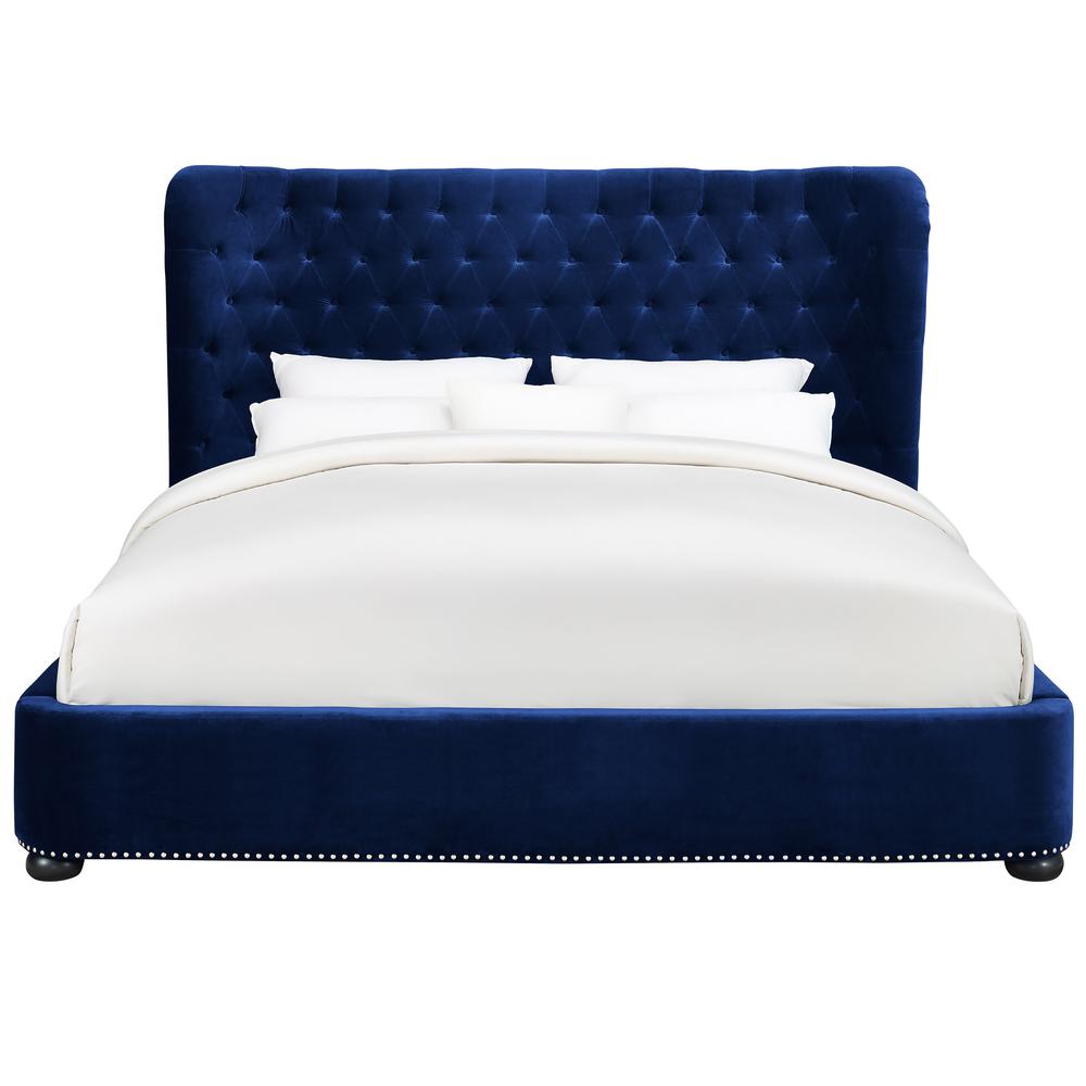 Finley Blue Velvet Bed in King. Picture 3