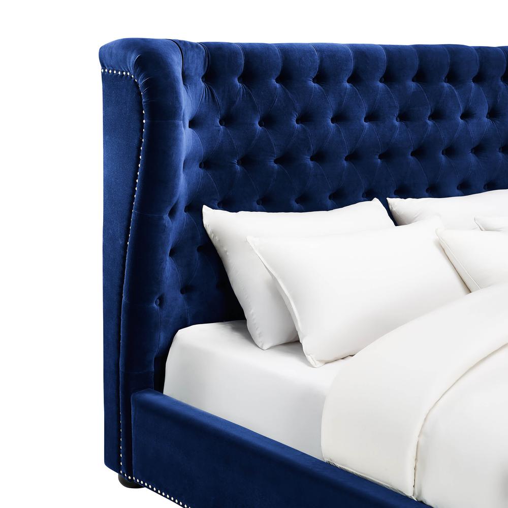 Finley Blue Velvet Bed in King. Picture 4