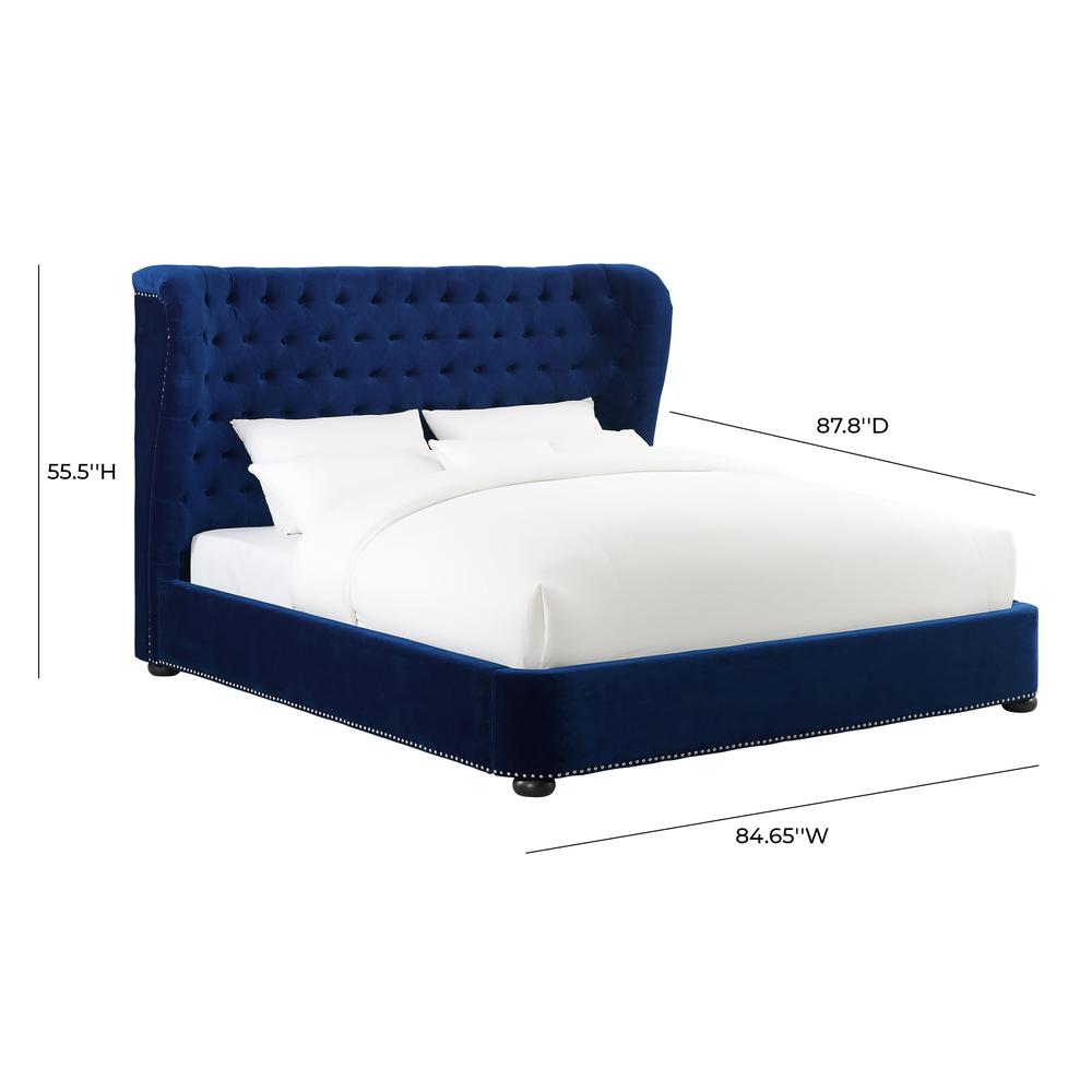 Finley Blue Velvet Bed in King. Picture 8