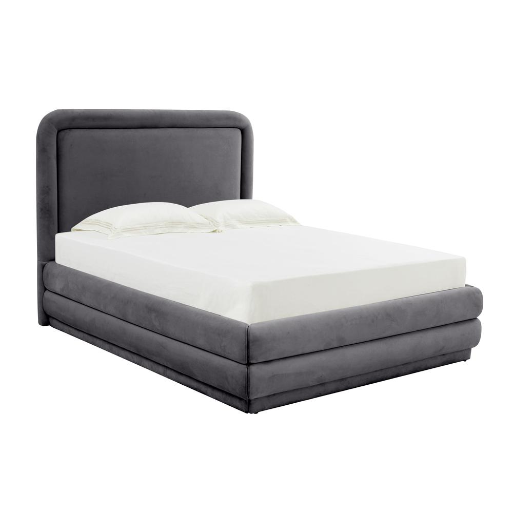 Briella Dark Grey Velvet Bed in Full. Picture 1
