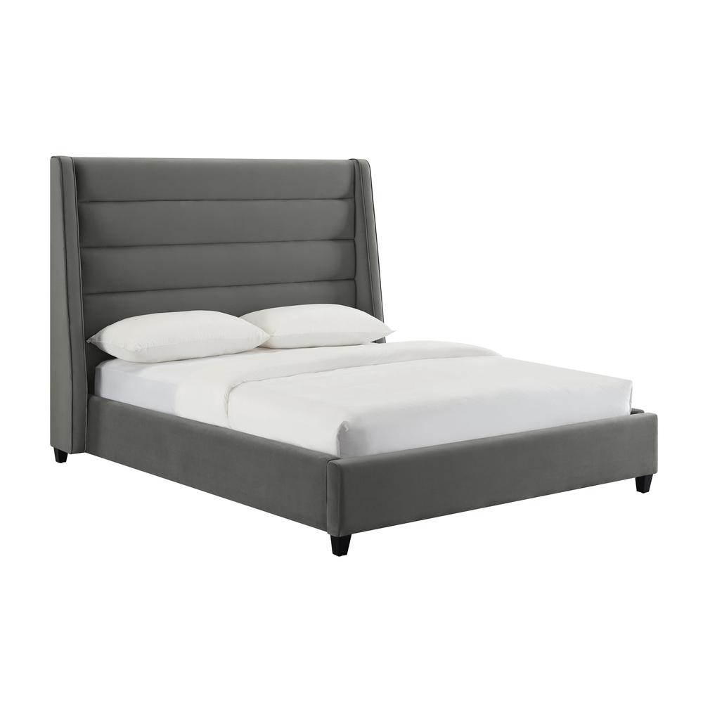 Koah Grey Velvet Bed in King. Picture 1