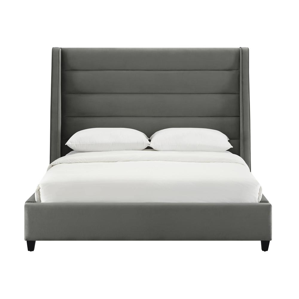 Koah Grey Velvet Bed in King. Picture 2