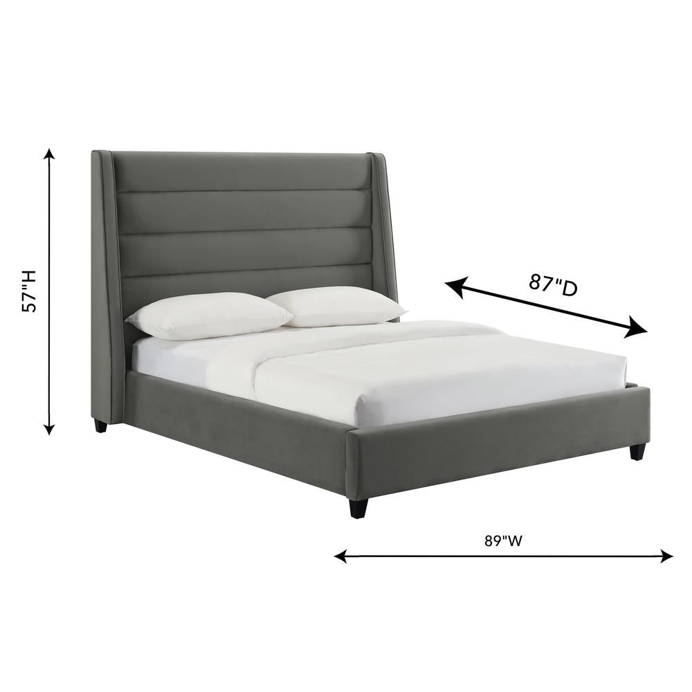 Koah Grey Velvet Bed in King. Picture 5